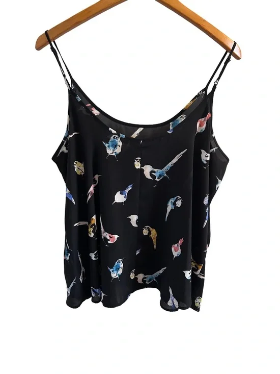 🐦‍⬛ Apt. 9 Pretty Black Floral Print Cami with Blue and Yellow Bird Accents XL - Picture 3 of 5